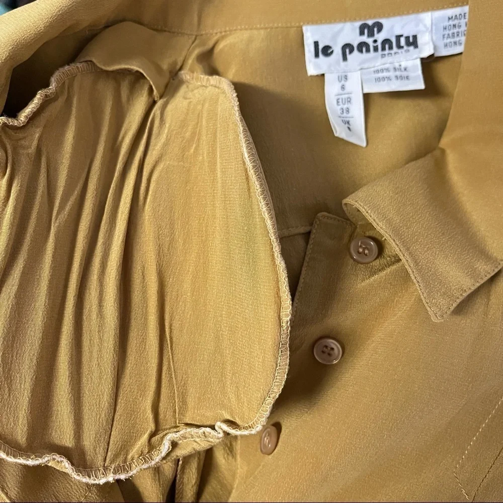 Le Painty Paris Pure Silk Shirt Embroidery Silk Top Office Wear Embellished